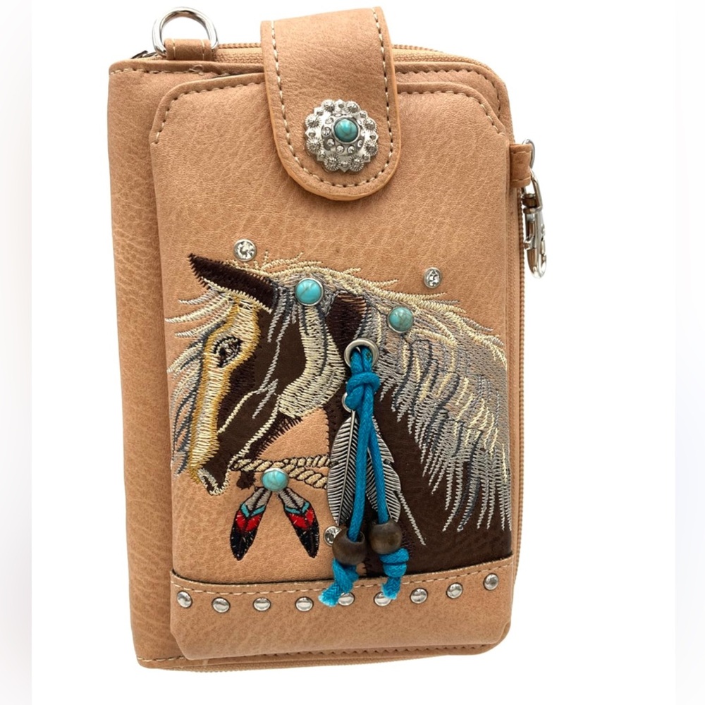 Dakota Horse Embroidered Cross
Body Phone Wallet Clutch Horse Design Wallet